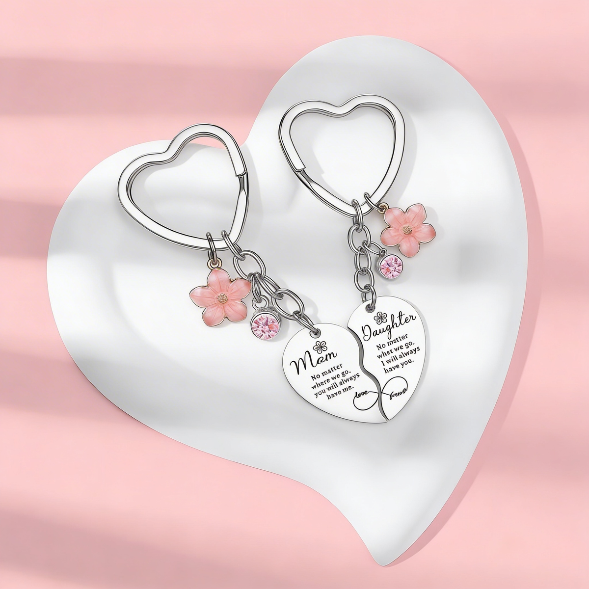 Mom & Daughter Matching Heart Keychain Set
